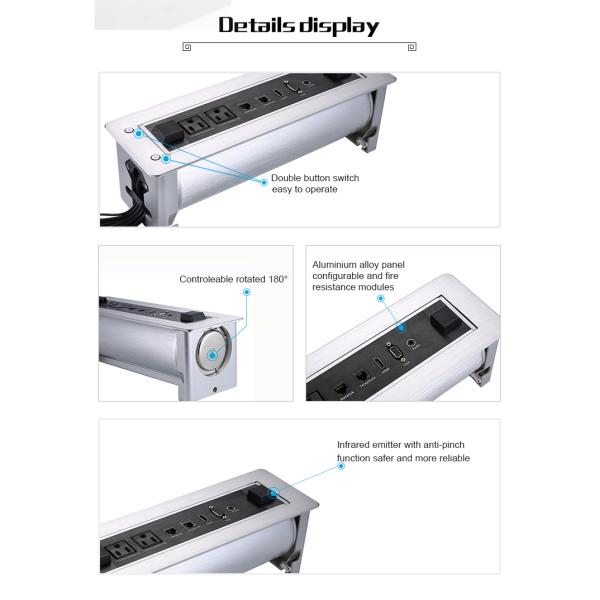 Flip Up Conference Desk Mounted Power Sockets Recessed Power Strip Outlet Customized