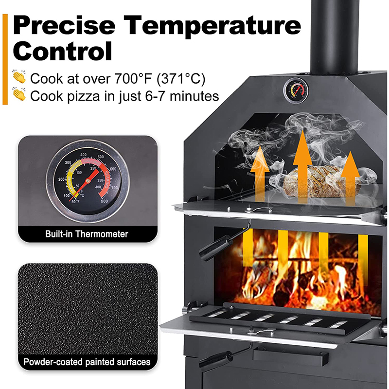 Wood Fired Coal Charcoal Stove Pizza Maker Trolley for Outdoor Patio Cooking Area 49*35cm