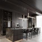 Luxury Home Furniture Modular Walnut Wood Veneer Matt Black Color Glass Door