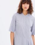 Woman Dress Summer 2018 Apparel Short Sleeve Woven Striped Midi Dress Wholesale