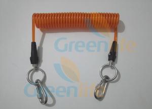 Wholesale Bright Orange Plastic Cable Core Safety Spring Tool Leash W/Stainless Steel Rings&amp;Carabiners from china suppliers