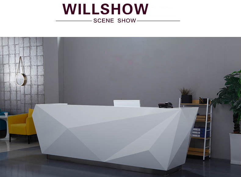Special Shape Manager Office Furniture White Counter For Company / Hotel Front Desk