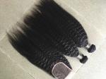 Coarse Yaki Real Peruvian Human Hair Weave Kinky Straight Hair Extensions
