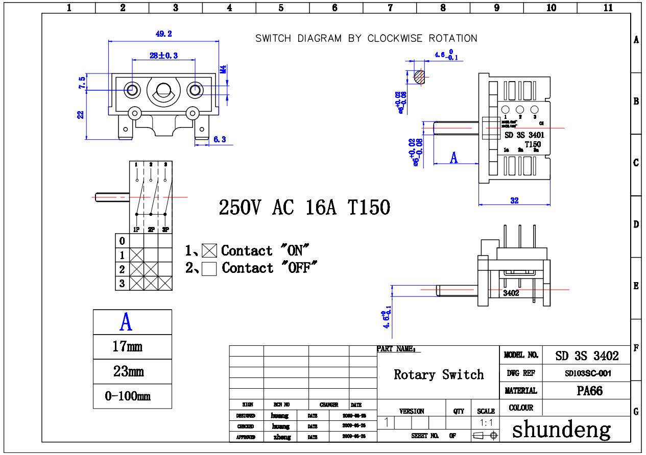 Home appliance switch SHUNDENG SD-3S-3402 Rotary switches room heater Three gears switch OVEN SWITCH Switch gear