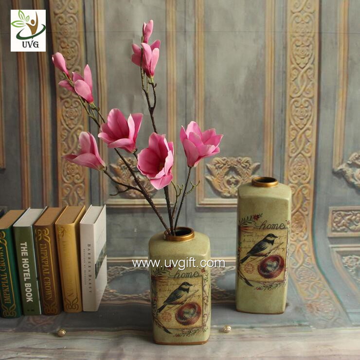 UVG FMA58 Wedding reception ideas real touch PU magnolia flower pink fake flowers for table decoration