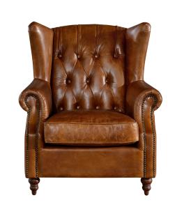 Wholesale Georgian Style High Backed Winged Leather Chairs , Brown Leather Armchair Deep Buttoned Back from china suppliers