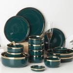 Hot Sale Exquisite Life High Quality Gold Frame Dark Green Home Porcelain Dinner