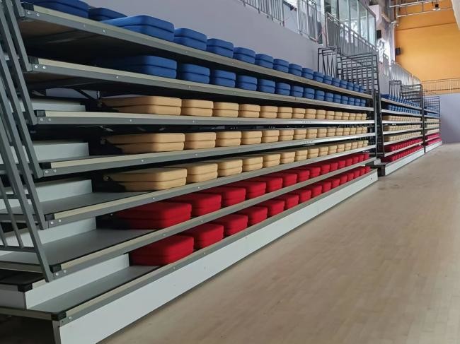 Telescopic Tiered Bleacher with Aisle and Handrail Plywood or PVC Flooring Option