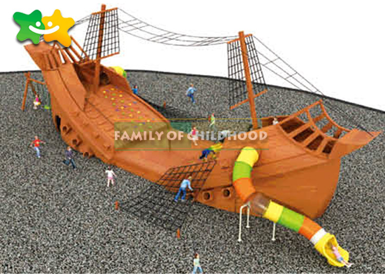 Plate Platform Childrens Wooden Climbing Frame With Slide Tube Equipment