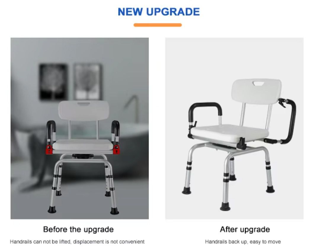 High Quality Lightweight Aluminum with Back and Arms Adjustable Bath Shower Chair