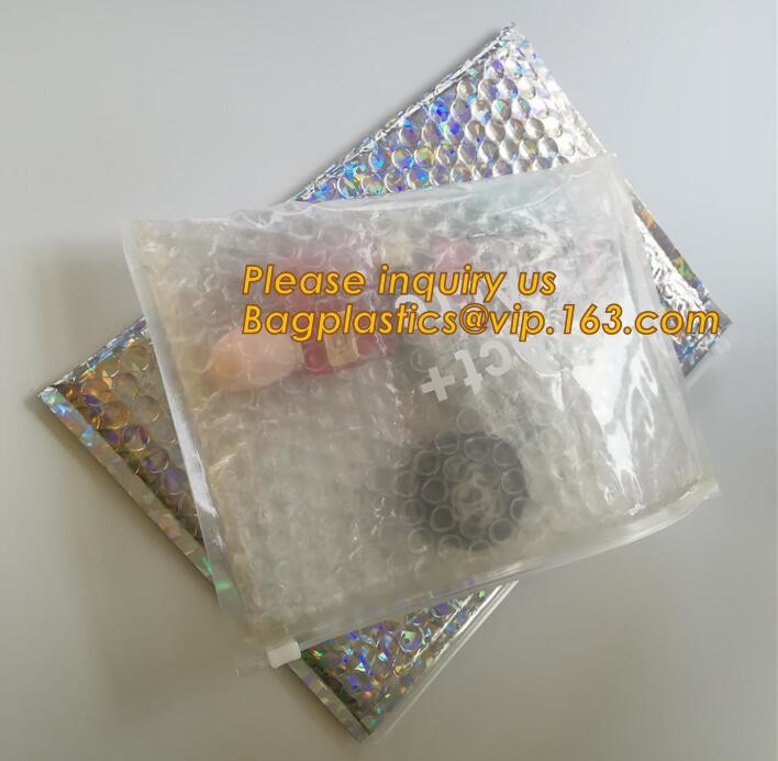 Holographic Zipper Slider Zip Lock Bubble Bag,Cosmetic Zipper Bag/Rose Gold Slider Bubble Bag with Logo,Slider Bubble Zi