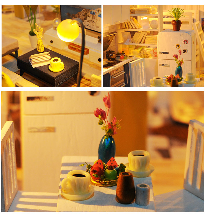 DIY Wooden Doll Houses Miniature Furniture Kit For Children Birthday