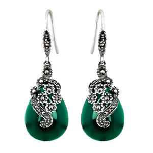 Wholesale Retro Jewelry Thai 925 Silver with Marcasite Green Agate Earrings(LR1036GREEN) from china suppliers