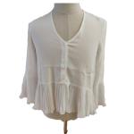Button V Neck Fold Hem And Sleeve XS Ladies Casual Wear