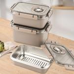 2L Stainless Steel Lunch Boxes Metal Food Containers With Refrigerator Safe