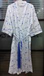 Ladies Cotton Jersey Blue Floral Printed Bath Robe Kimono Wrap Blue Piping 3/4