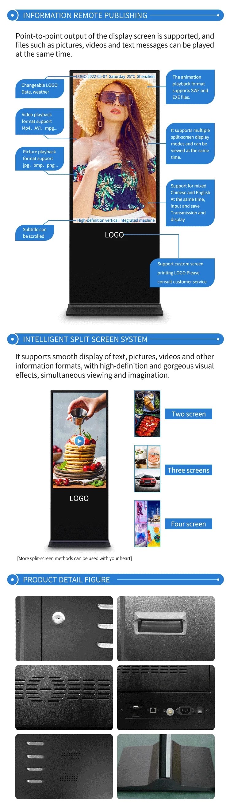 High Definition 65 Digital Signage Display Android Indoor Exhibition Outdoor Waterproof