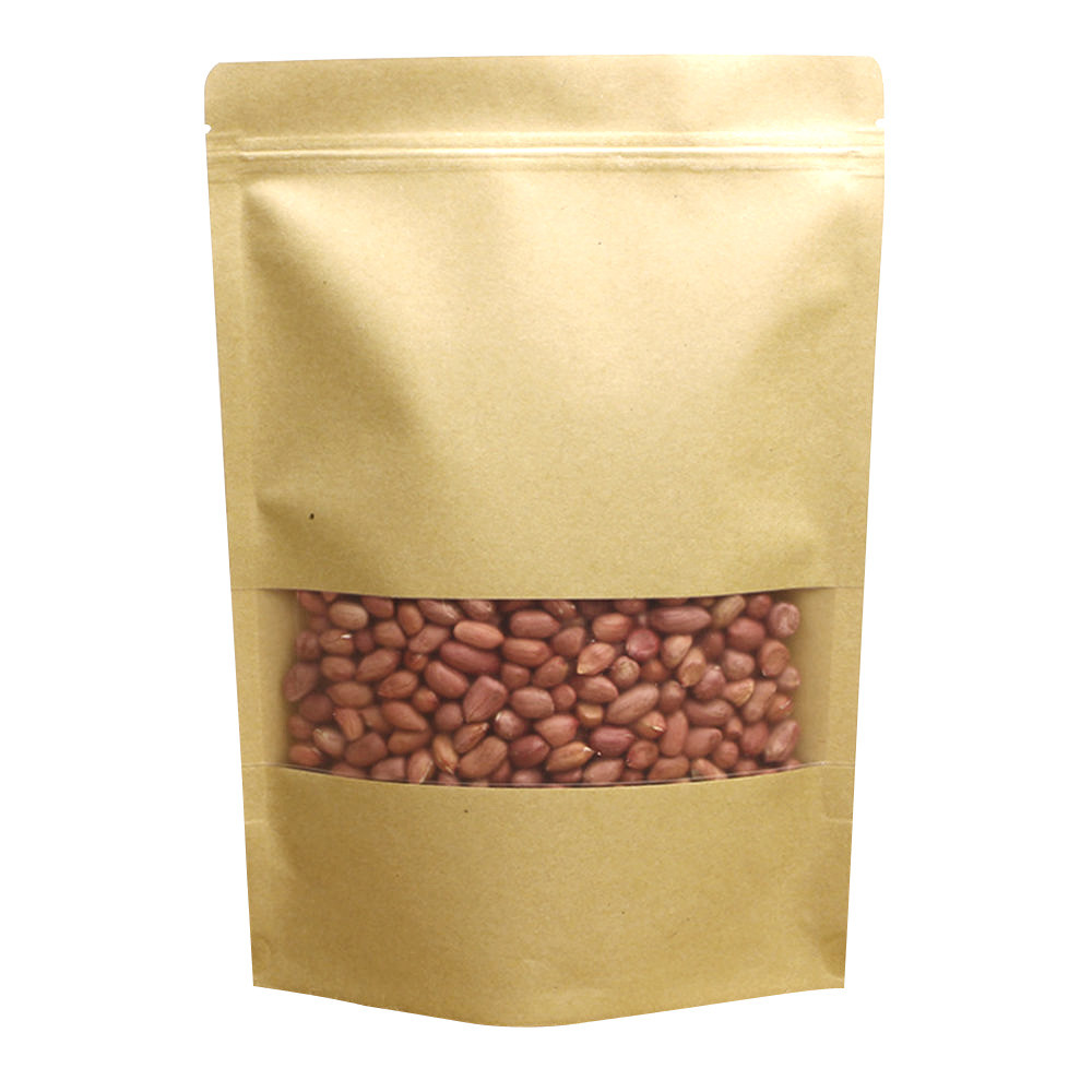 Stand up kraft k paper bag with clear window for cookies and nuts packing
