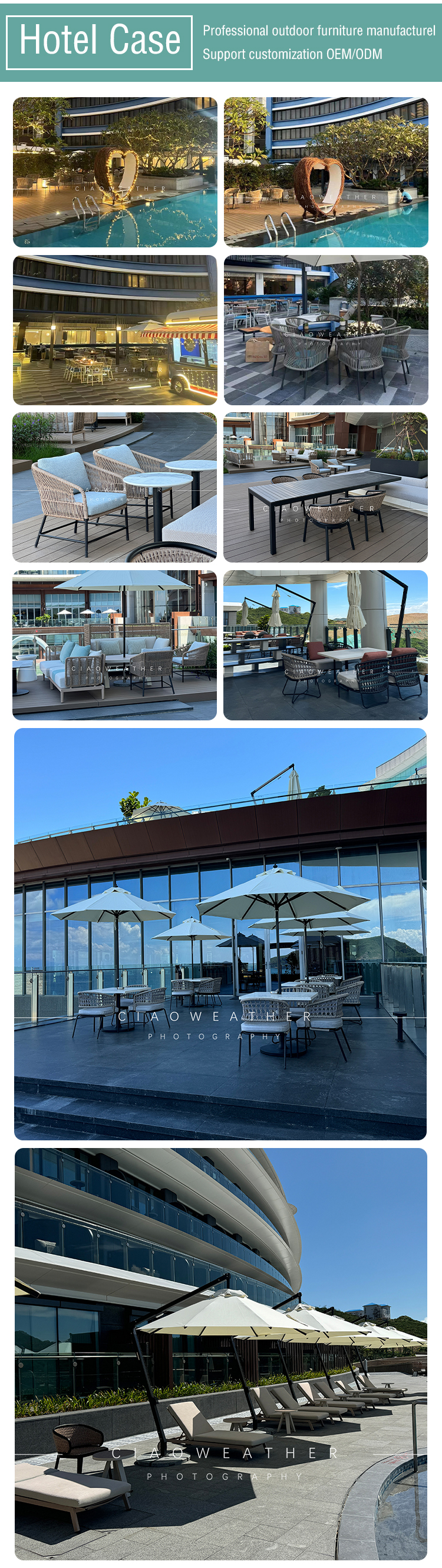 Outdoor Waterproof Middle Pole Umbrella Modern Garden Furniture for Coffee Shop