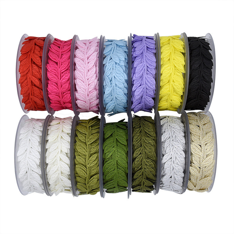 Polyester Leaf Ribbon Ultrasonic Red Poly Ribbon For Wedding Decoration