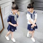 2016 Kid Girl Clothes Navy Sport Cute Style Clothing Set 2pcs Summer Top +