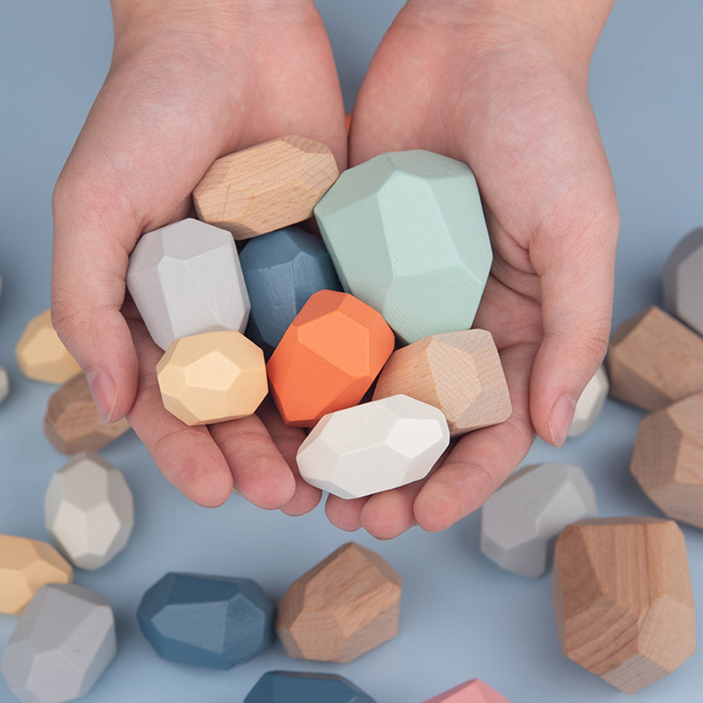 Montessori Nordic Wooden Stone Stacking Game Creative Wood Toys