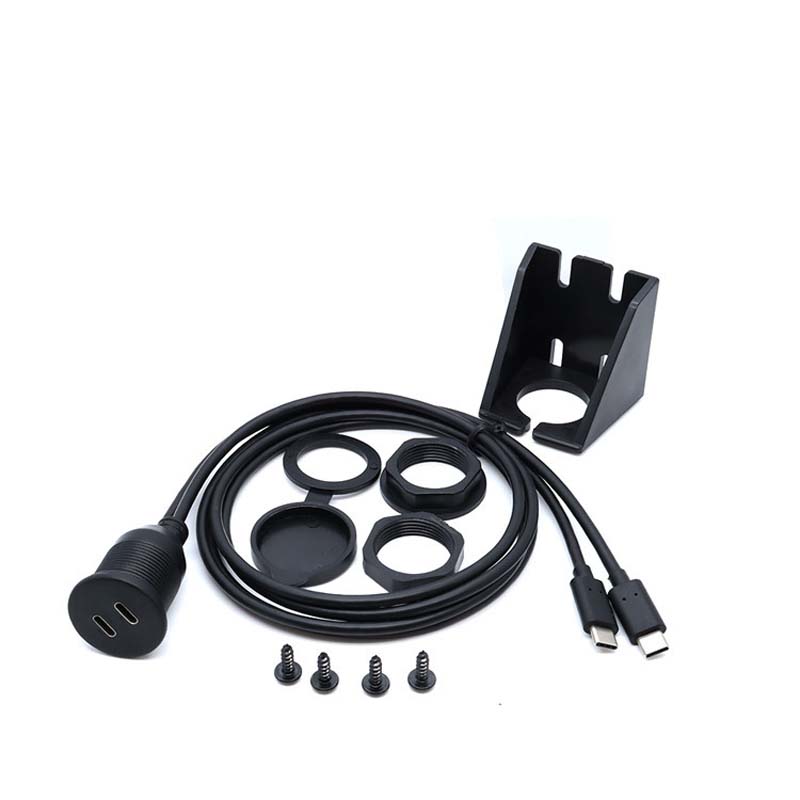 Customize Dual Type C Male to Female Waterproof Extension Cable With Flush Mount Panel For Car Truck Boat Motorcycle Computer