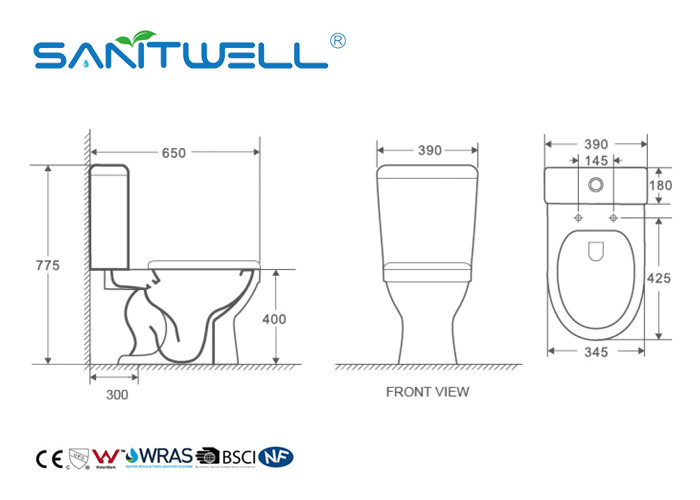 Two Piece Siphonic Wc Toilet Close Coupled Toilet S Trap CE Certification