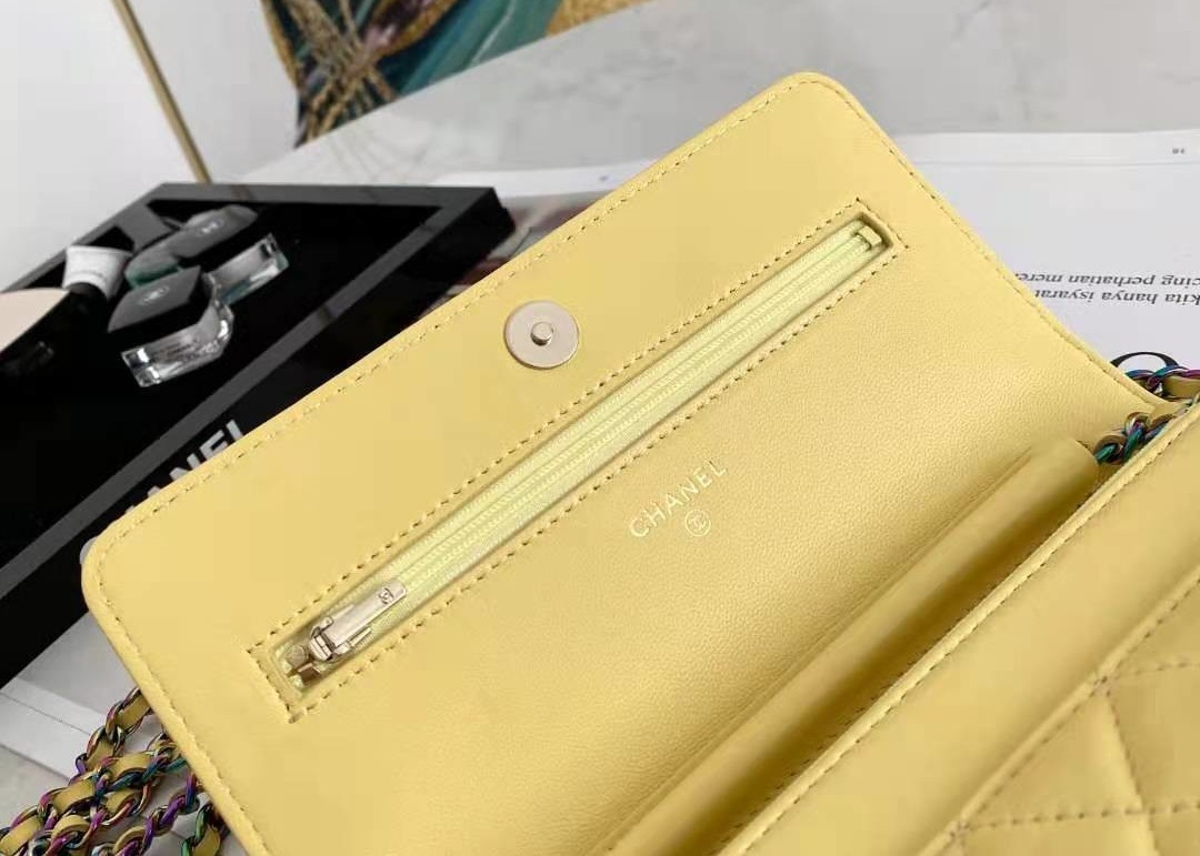 Inclined Shoulder Cowhide 19cm Luxury Brand Wallet With Chain