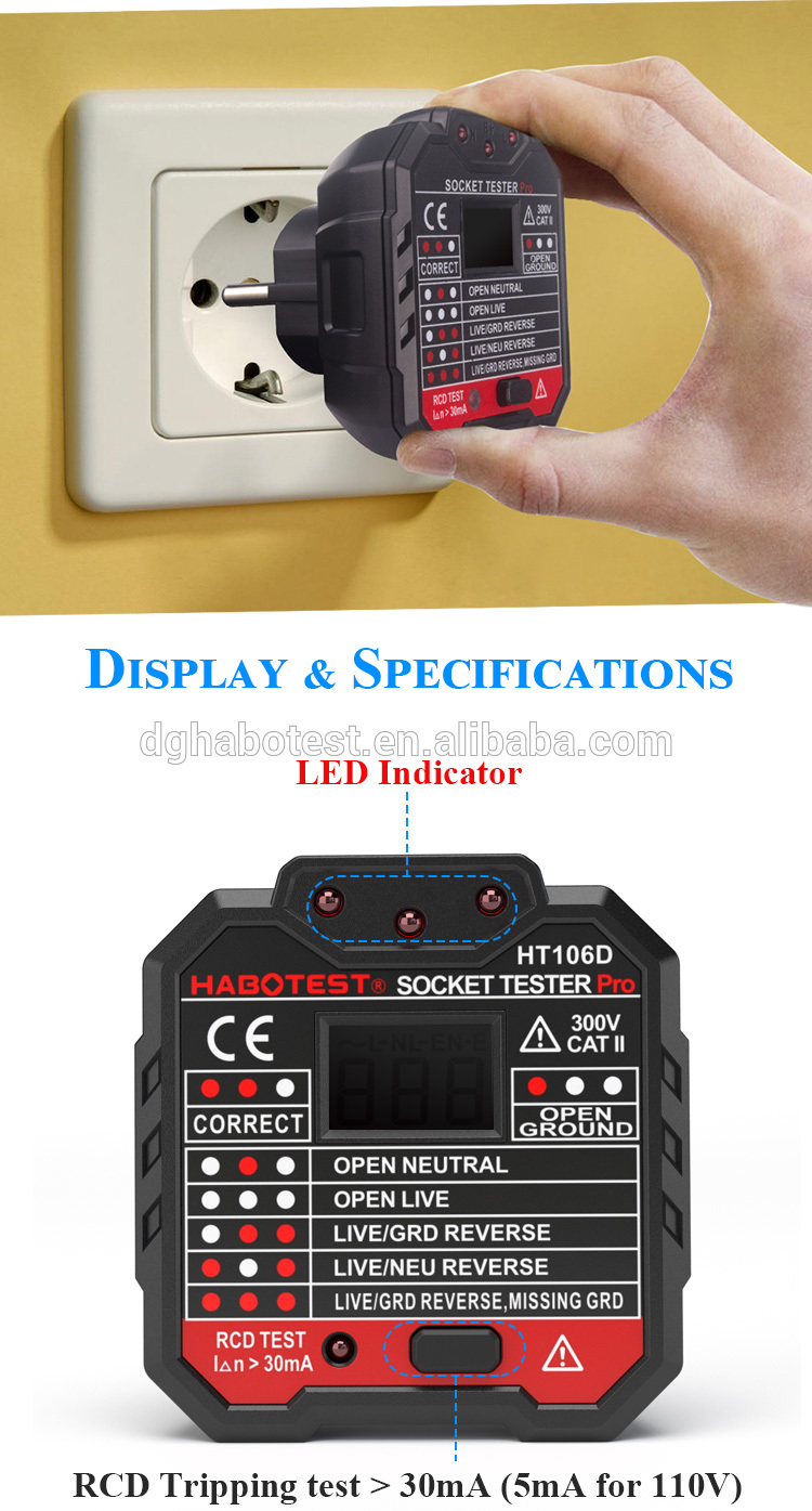 250V Check Plug Socket Tester