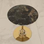 Round Shiny Finish Stainless Steel End Table Gold Metal Base Unique Marble Top