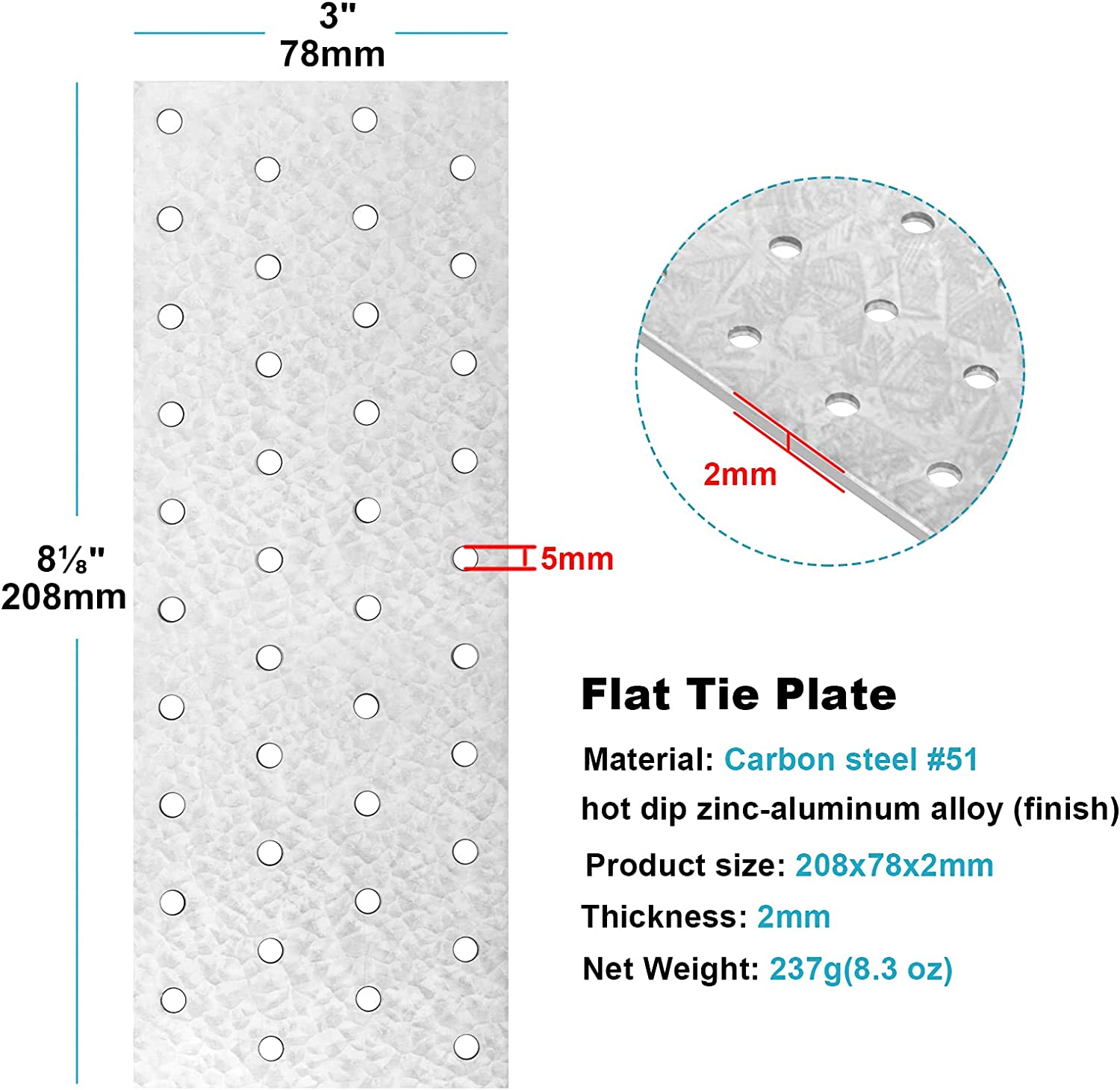 Standard Wood Construction Flat Tie Plate Repair Mending Plate Bracket Galvanized