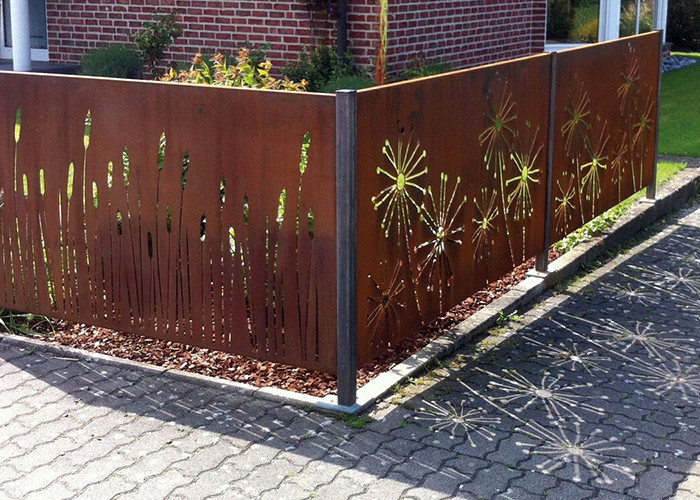 Laser Cutting Decoration Wall Screen In Corten Steel Panel With Dandelion Patterns