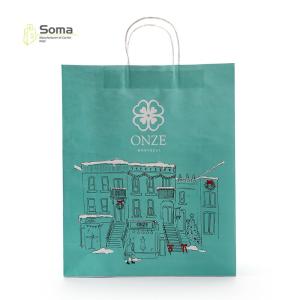 Wholesale Twisted Handle Food Take Away Bule Printed Kraft Paper Bags from china suppliers