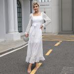 Embroidered Long Sleeve Lace Maxi Dress Plain Pattern For Wedding
