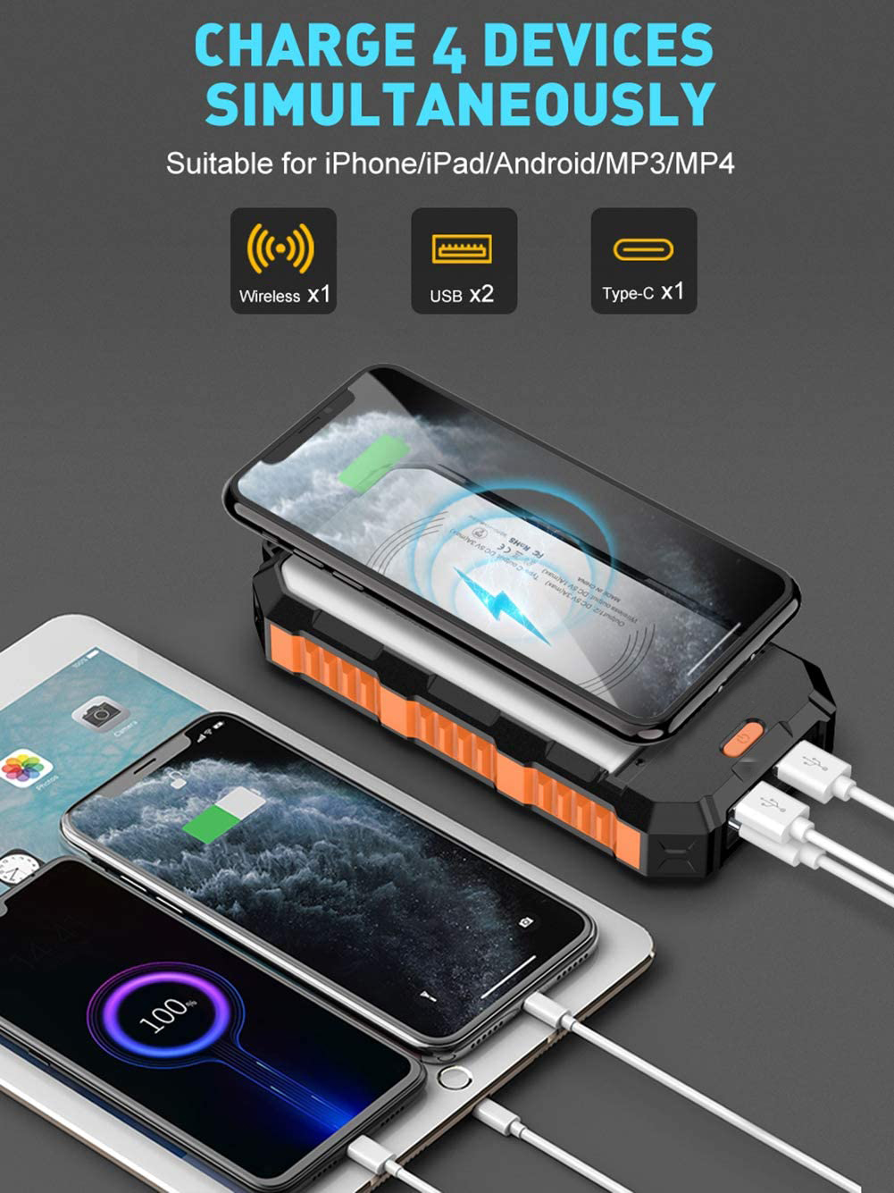 Solar System Power Bank Solar Panel Phone Charger 5000mAh 100000mAh ABS Material