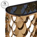 Qiancheng Glass Top SS Console Table gold stainless steel legs