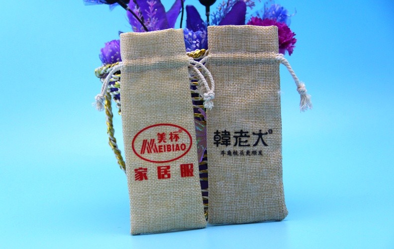 Different color Customized Printing Hessian Hemp Drawstring Bag