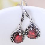 Sterling Silver Synthetic Garnet Marcasite Retro Drop Earrings(XH0305)