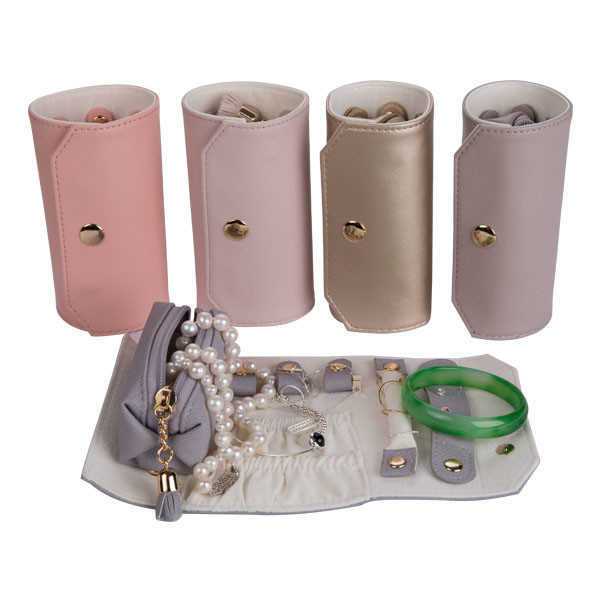 Portable Free Logo Leather Jewelry Pouch Pink Color Small Size Gift Packaging Usage