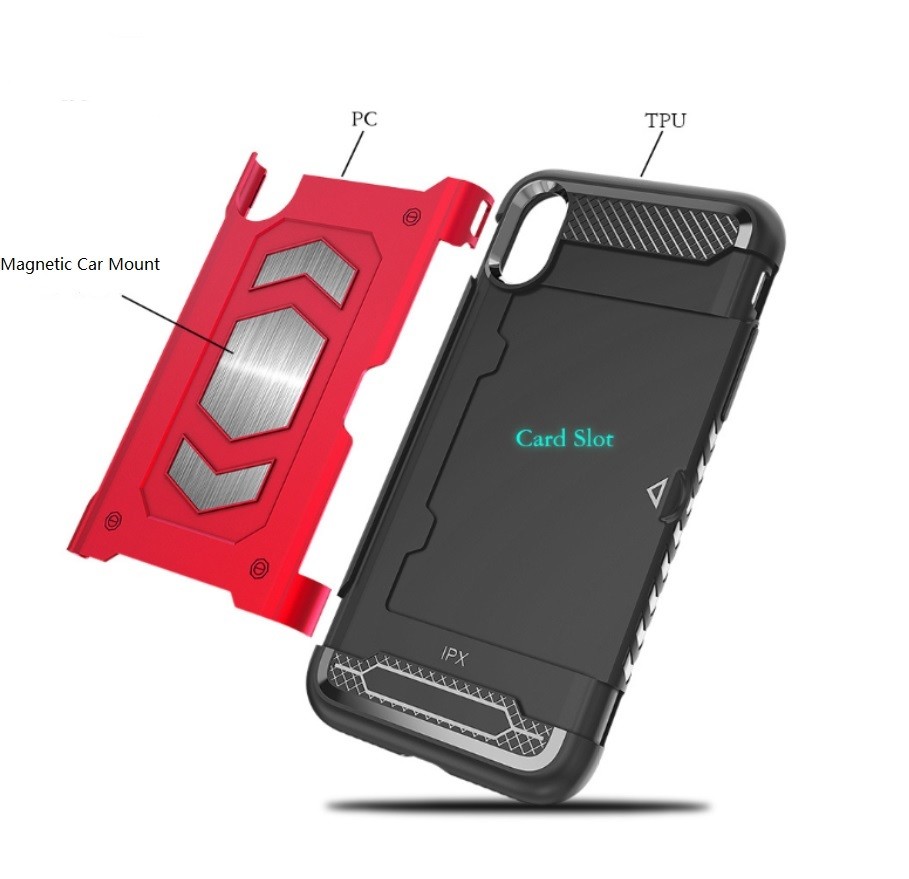 Color Black Red Armor Fitted Case with Card Pocket Magnetic Car Mount For Samsung S9 S8 PLUS NOTE9 J3 2018 J400 J7 Prime