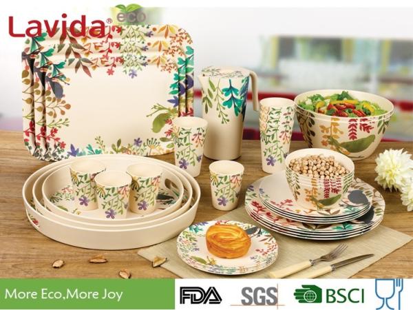 Customized Bamboo Disposable Dinnerware European Water - Colored Flowers And
