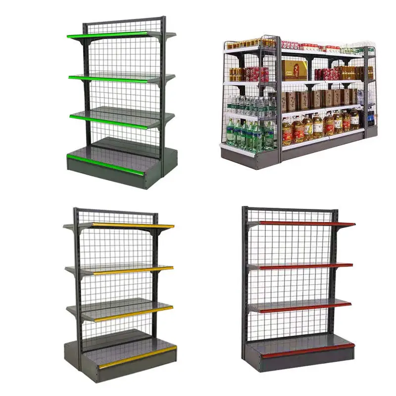 Customizable Mesh Back Gondola Shelving Commercial Grid Display Shelves