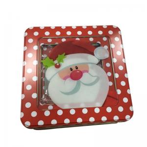 China Empty Christmas Tin Gift Box Square Cookie Tins with Window Holiday Decorative Tins with Lids on sale
