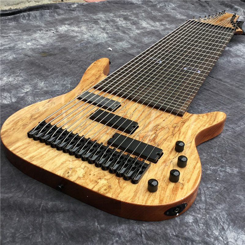 Custom 17 Strings Neck Through Body Electric Bass Guitar with Rosewood Fingerboard Fretless Inlay