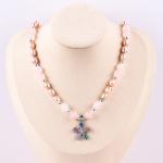 Fresh Water Pearl Necklace Rose Quartz 6mm Beads Crystal Sweater Necklace