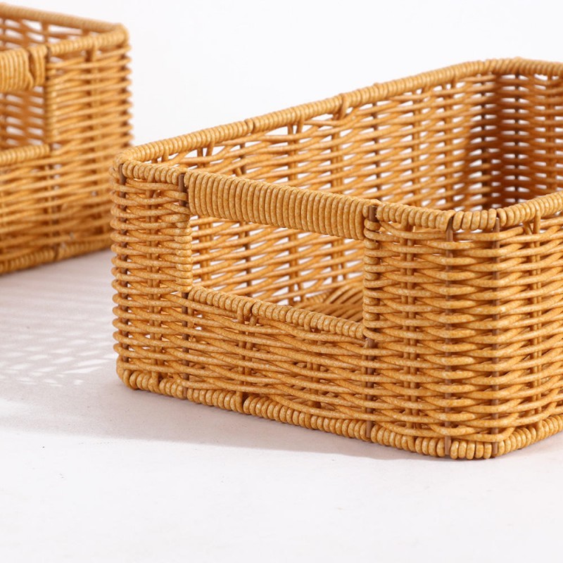 Wicker-style Hand Woven Trapezoidal PP Desktop Storage Basket