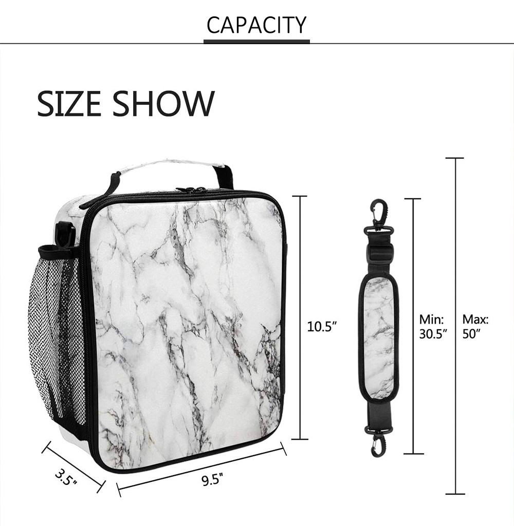 Portable Lightweight Reusable Marble Insulated Lunch Tote Bag