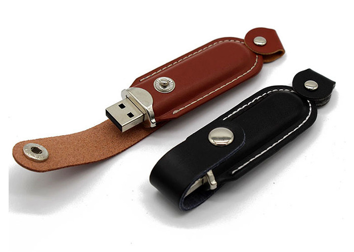 Black Usb 2.0 Memory Stick , Leather Material 16g Usb Stick CE Certification