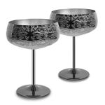 14 Oz Etching Martini Cocktail Glasses Black Plated Stainless Steel